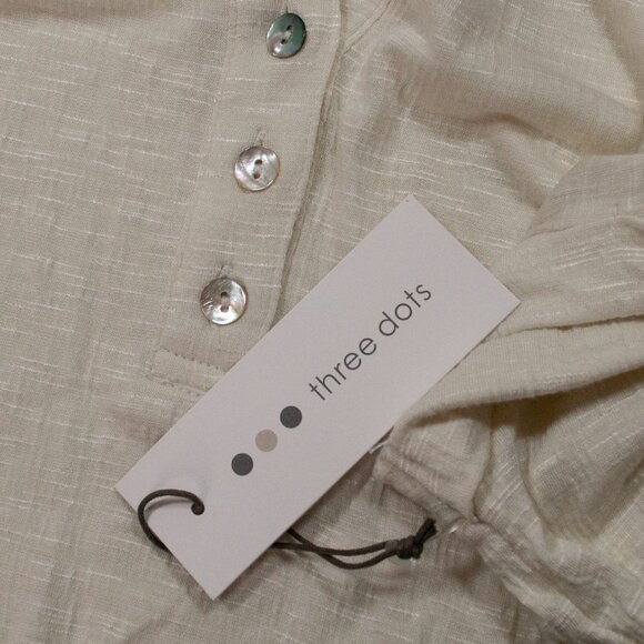 NEW Three Dots Textured Henley Tee Womens Medium M Cream Top T Shirt Casual G12X - Picture 5 of 6